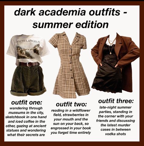 Dark Academia Spring, Dark Academia Summer Outfit, Academia Summer Outfit, Summer Academia, Dark Academia Summer, Types Of Clothing, Academia Aesthetic Outfit, Dark Academia Outfits, Dark Academia Clothes