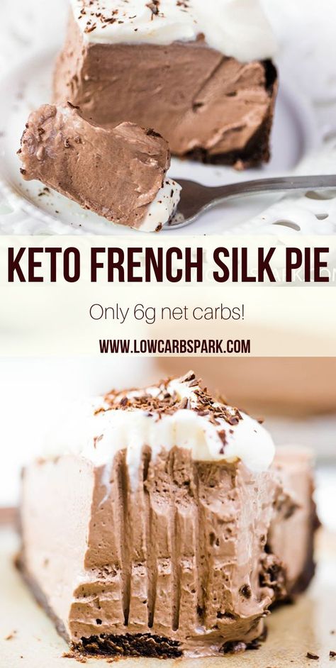 Keto French Silk Pie Dolce Poche Calorie, Sugar Free Whipped Cream, French Silk Pie, Low Carb Backen, Silk Pie, Comidas Keto, Dessert Parfait, Desserts Keto, Postre Keto