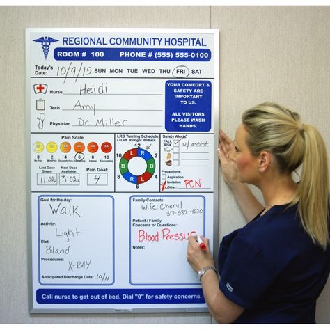 Patient Room Whiteboard | Small Patient Status Board Nurse Board Ideas Hospital, Hospital Emergency Room, Patient Experience Board, Patient Education Handouts Nursing, Patient Chart Template, Patient Assessment, Nurse Organization, Schedule Board, Diy Nursing