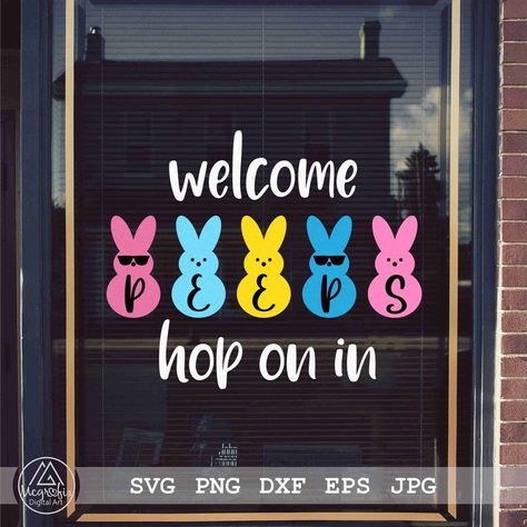 Welcome Peeps Sign SVG Easter bunnies SVG Easter SVG | Etsy Easter Craft Projects, Welcome Sign Svg, Etched Glassware, Text Tool, Silhouette Cameo Machine, Easter Craft, Cricut Designs, Bunny Svg, Easter Crafts Diy