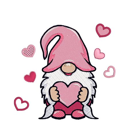 Valentine’s Day Drawing Ideas, Valentines Day Drawings Art Ideas, Gnome Drawing Simple, Valentines Doodles, Valentine Doodles, Gnome Embroidery, Valentine Doodle, Embroidery Designs Cute, Gnome Valentine