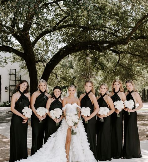 White Bridesmaid Dresses Black Wedding Dress, Black And White Wedding Party Pictures, 7 Bridesmaids Pictures, Black And White Bridal Party, Bridesmaid Dresses Australia, Black Bridesmaids Dresses, Bridesmaid Pictures, Black And White Wedding Theme, Wedding Portrait Poses