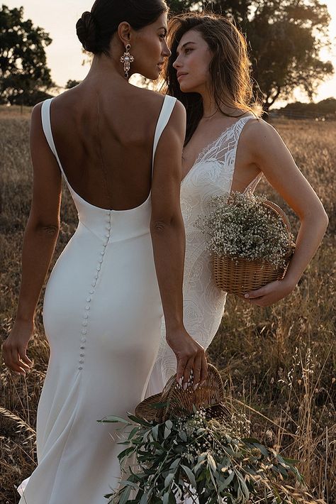 Meet Grace and Dahlia, Grace Loves Lace’s Latest Bridal Additions Short White Dress Wedding, Knee Length Wedding Dress, Satin Bridal Gowns, Mini Wedding Dresses, Women Bride, Fit And Flare Wedding Dress, Grace Loves Lace, Mini Robes, Bride Gowns