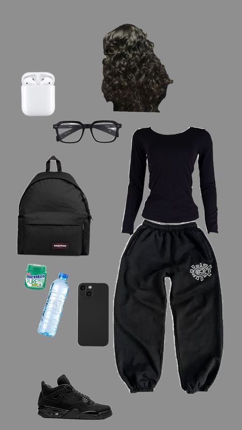 Baddie Comfy Outfits For School, All Black Fits, Comfy Outfit For School, Cute Easy Outfits For School, Cute Highschool Outfits, Cute Nike Outfits, Fitness Wear Outfits, Casual Preppy Outfits, Trendy Outfits For Teens