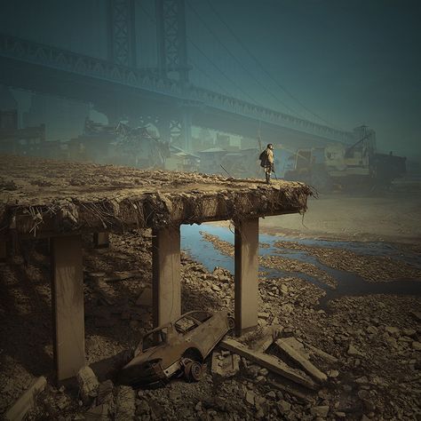 michał karcz's 'parallel worlds' are seemingly pulled from the pages of a novel, where the world meets a dismal fate and few are left to witness its remains. Art Apocalypse, Apocalypse Landscape, Dystopian Art, Post Apocalyptic City, Dystopian Aesthetic, Apocalypse World, Apocalypse Aesthetic, Post Apocalyptic Art, Apocalypse Art