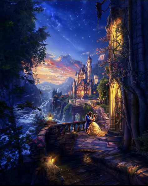 Beauty And The Beast Aesthetic, Diy Disney Princess, Landscape Castle, Embroidery Landscape, Beast's Castle, Beauty And Beast, My Lovely Friend, Cross Embroidery, Diy Disney