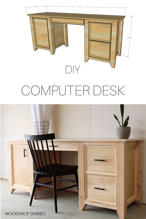 Diy Small Computer Desk, Home Office Desk Plans, Diy Executive Desk Plans, Keyboard Tray Under Desk Diy, Diy Office Furniture, Desk With Drawers Diy, Diy Study Desk, Diy Desk With Drawers, Desk Plans Diy