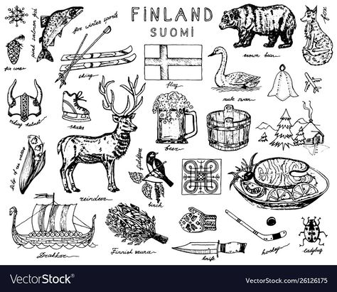 Finnish Symbols, Finnish Tattoo, Scandinavian Culture, Country Animals, Scandinavian Tattoo, Doodle Sketch, Finland, Tattoos For Guys, Png Images