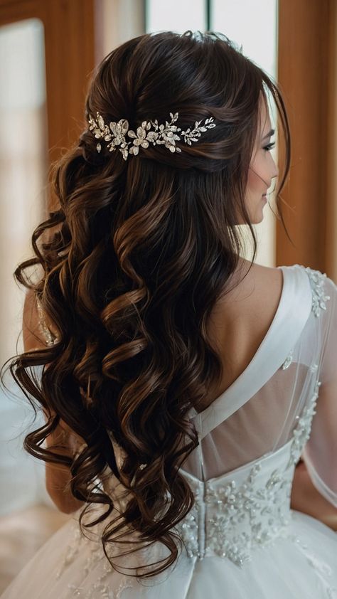 Looking for gorgeous bridal hairstyles for long hair Discover stunning and easy half up down elegant Indian updo elegant wedding veil crown Pakistani black braid style ideas and boho inspiration Whether you're a bride-to-be or a stylist find the perfect hairstyle for your big day Hair Pieces For Wedding With Veil, Long Hair Wedding Styles With Veil Brides Hairstyle Ideas Black, Shoulder Length Bride Hair, Wedding Hair Fairytale, Wedding Hairstyles Half Up Half Down Veil, Bridal Half Up Hairstyles, Half Up Elegant Hairstyles, Wedding Hairstyles For Off The Shoulder Dress, Half Up Half Down Wedding Hair Dark Hair