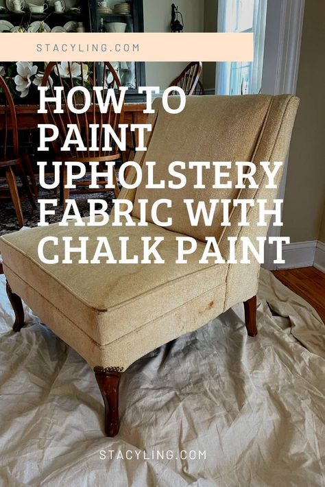 Paint Upholstery Fabric, Painting Upholstery Fabric, Chalk Paint Fabric, How To Paint Fabric, Painting Upholstered Furniture, Painting Fabric Chairs, Furniture On A Budget, Painting Fabric Furniture, Paint Upholstery