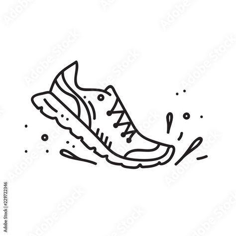 Stock Image: Vector illustration of running shoe Shoes Illustration Sneakers, Running Doodles, Jenga Painting, Running Shoe Drawing, Running Shoes Tattoo, Sneaker Drawings, Bathroom Drawings, Muscle Aesthetic, Running Drawing