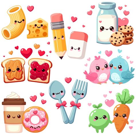 Discover The Best Professional Services in Graphic Design, Digital Marketing, Animation, Writing, and More Cute Illustration Food, Valentines Day Illustration Design, Cute Printable Sticker Sheets, Cute Stickers Ideas, Chips Illustration, Kawaii Garden, Griffonnages Kawaii, Desain Tote Bag, Cricut Print And Cut