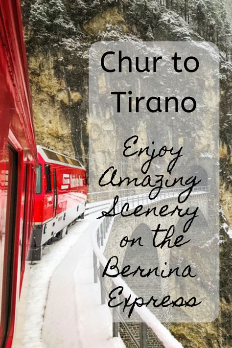 During our recent visit to Switzerland, we believe we have taken the beauty of this nation to the next level when we traveled on the train from Chur to Tirano, a small town in Northern Italy. Welcome to the Bernina Express! #Train #BerninaExpress #Chur #Tirano Bernina Train Switzerland, Bernina Express Train, Bernina Express Switzerland, Chur Switzerland, Italy With Kids, European Train, Switzerland Trip, Viking Cruise, European Winter