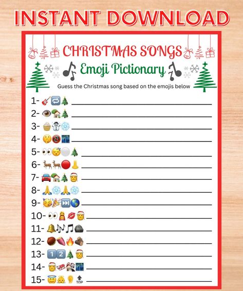 Christmas Song Emoji Pictionary Christmas Printable Party - Etsy Canada Christmas Emoji Game With Answers, Christmas Emoji Game, Christmas Printable Games, Christmas Emoji, Xmas Music, Christmas Party Activities, Christmas Games For Adults, Emoji Game, Xmas Games