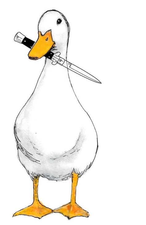 Drawing Knife, Knife Tattoos, Duck With Knife, Goose Drawing, Duck Tattoos, Bubble Drawing, Line Tattoo Ideas, Knife Drawing, Duck Drawing