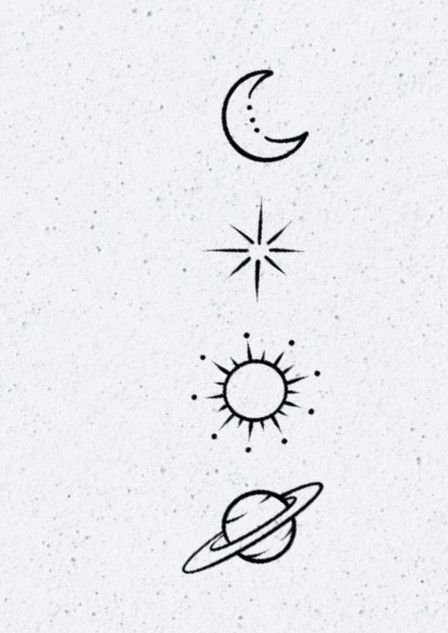 4 Way Tattoo, Matching Tattoos Planets, Planet Matching Tattoos, Planets Minimal Tattoo, Planet Small Tattoo, Small Planets Tattoo, Unique Moon Tattoo Ideas For Women, Small Planet Tattoo Simple, Planet And Stars Tattoo