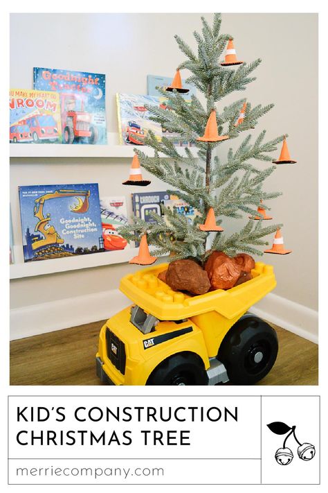 The perfect Christmas tree for any truck-loving kiddo! My construction themed Christmas tree was a hit with my toddler last year - and indestructible! This is a creative Christmas tree idea for any little who's all about construction vehicles and cars.   #kidchristmastree #constructionchristmastree #carchristmastree Diy Toddler Christmas Tree, Child Proof Christmas Tree, Toddler Christmas Tree Ideas, Toddler Boy Christmas Tree, Little Boy Christmas Tree, Construction Christmas Tree, Toddler Friendly Christmas Tree, Boy Christmas Tree, Christmas Paper Chains