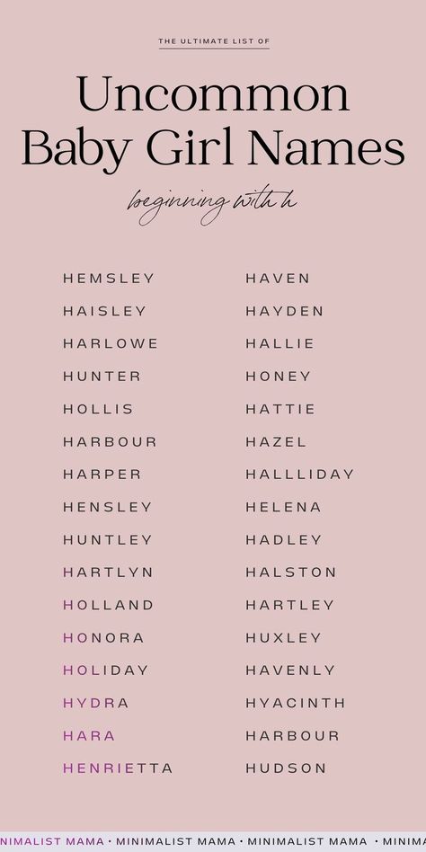 Searching for some fresh, new baby names for your little babe? These h names for girls are trendy and unique! If you love girly girl names, these b baby names, you NEED to check out this list of cute baby names chock full of name inpsiration! (aka unique baby names starting with h/h girl names I love) Girls Names List, H Baby Names, H Names, Two Syllable Girl Names, Hippie Girl Names, Earthy Girl Names, Girly Girl Names, B Baby Names, Baby Names List