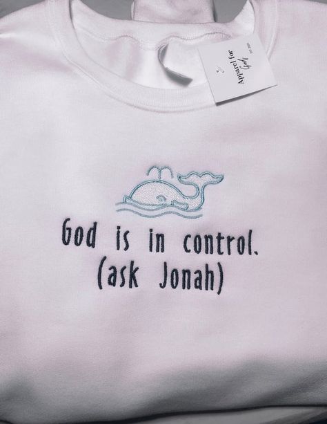 God Is In Control, Christian Clothing Brand, Jesus Clothes, Christian Shirts Designs, Christian Hoodies, White Crewneck, Christian Designs, Bible Motivation, Christian Motivation