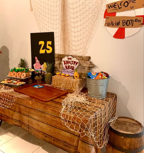 25th Bday Decoration Ideas For Him, Modern Spongebob Party, Krusty Krab Decorations, Spongebob Party Ideas 25, Spongebob Squarepants Birthday Party Ideas, Krusty Krab Birthday Party, Spongebob Party Ideas For Adults, Spongebob Birthday Party 25 Diy, Spongebob Party For Adults