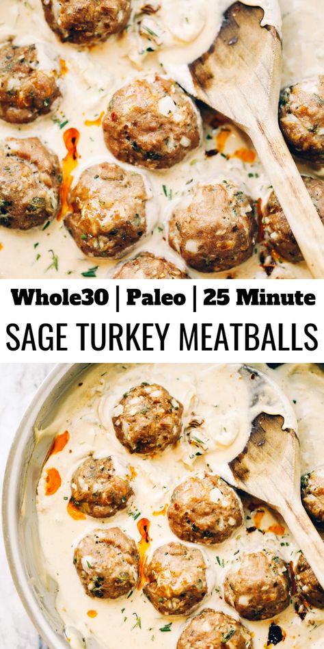 Turkey Sausage Meatballs, Sage Cream Sauce, Paleo Turkey Meatballs, Paleo Turkey, Paleo Menu, Muffins Paleo, Cena Keto, Sausage Meatballs, Whole30 Dinner Recipes