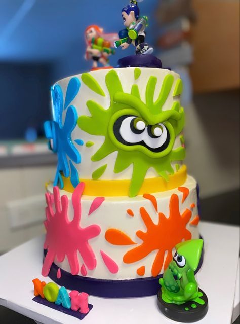 Splatoon Birthday Cake, Splatoon Cake Ideas, Splatoon Party Ideas, Splatoon Birthday Party Ideas, Splatoon Food, Splatoon Cake, Splatoon Party, Splatoon Birthday, Kids Cakes