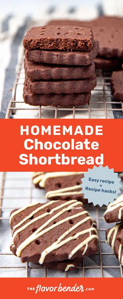 A Chocolate Shortbread Cookie recipe that is easy to make and guarantees foolproof results thanks to all the tips I've shared! These chocolate shortbread cookies are deeply chocolate flavored, and are deliciously buttery and crumbly, without being overly sweet. #TheFlavorBender #CookieRecipes #ChocolateShortbread Chocolate Biscuit Cookies, Easy Chocolate Biscuit Recipe, Chocolate Chip Shortbread Cookies Easy, Chocolate Short Bread Cookies, Dark Chocolate Shortbread Cookies, Chocolate Tea Cookies, Chocolate Biscuits Recipe, Flavored Shortbread Cookie Recipe, Shortbread Cookie Flavors