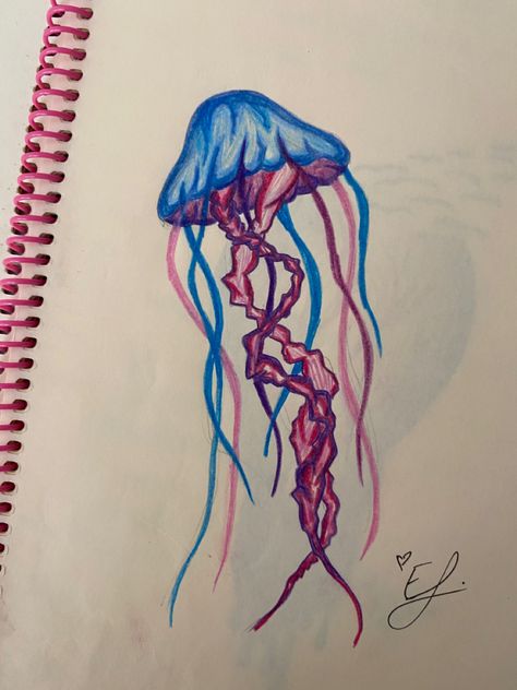 Jellyfish Pastel Art, Colorful Jellyfish Drawing, Jellyfish Marker Drawing, Jellyfish Oil Pastel, Oil Pastel Jellyfish, Jelly Fish Drawing Easy, Easy Jellyfish Drawing, Jellyfish Drawing Simple, Jellyfish Sketch