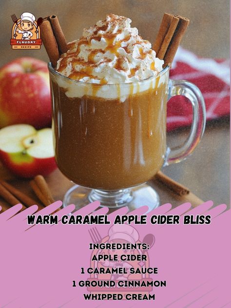 🍂 Fall in love with the cozy flavors of Warm Caramel Apple Cider Bliss! 🍎🍁 Perfect for chilly evenings. Warm Caramel Apple Cider Bliss Ingredients: - 4 cups apple cider (946 ml) - 1/2 cup caramel sauce (120 ml) - 1/2 tsp ground cinnamon (2.5 ml) - Whipped cream - Cinnamon sticks - Sliced apples Instructions: 1. In a pot, heat apple cider until warm. 2. Stir in caramel sauce and ground cinnamon until well combined. 3. Pour into mugs and top with whipped cream. 4. Garnish with cinnamon stick... Caramel Apple Punch, Apple Cider Caramel, Apple Punch, Caramel Apple Cider, Sliced Apples, Apple Cider Caramels, Daily Recipes, Spiced Rum, Fall Treats