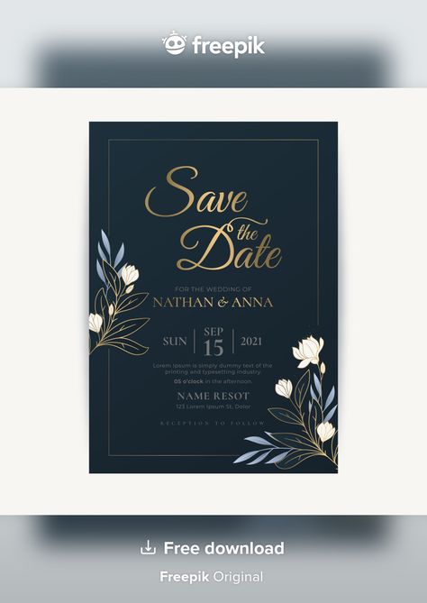 Luxury save the date invitation template | Free Vector #Freepik #freevector #wedding #wedding-invitation #invitation #love Safe The Date Ideas Invitations, Roka Invite Ideas, Elegant Invitation Design Template, Luxury Wedding Card Design, Save The Date For Engagement, Save The Date Wedding Invite, Save The Date Ideas For Weddings Elegant, Save The Date Templates Design, Elegant Save The Date Ideas