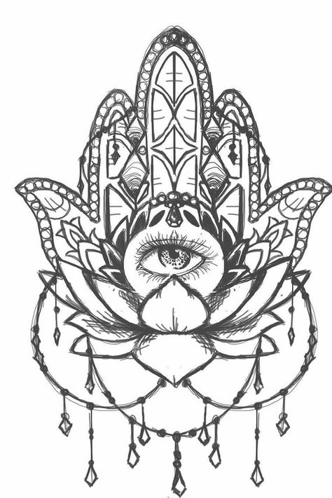 Hamsa Lotus sketch by SailorInky on DeviantArt Flower Tattoo Outline, Fatima Hand Tattoo, Eye Tattoo Meaning, Hamsa Tattoo Design, Lotus Flower Drawing, Tatoo 3d, Hamsa Hand Tattoo, Hamsa Symbol, Awareness Tattoo