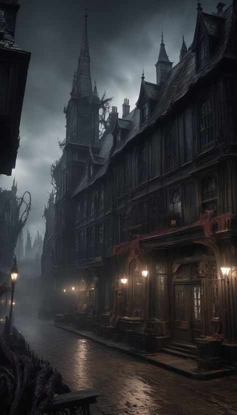 Gothic Building Aesthetic, Fantasy Gothic Architecture, Gothic Town Aesthetic, Dark Fantasy Architecture, Bloodborne Environment, Bloodborne City, Gothic Cities, Gothic Concept Art, Dark Fantasy City