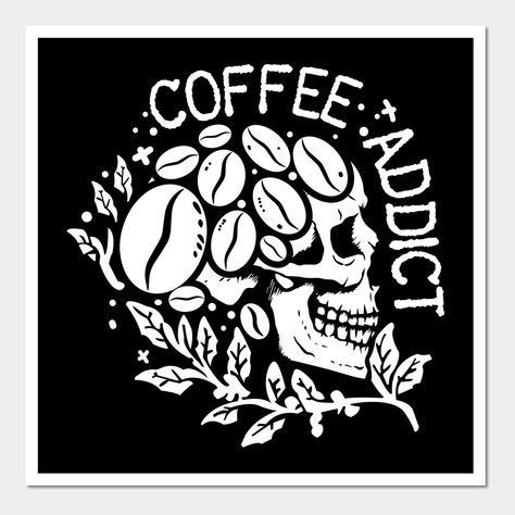 Skeleton Coffee Art, Witchy Coffee Shop, Coffee Illustration Artworks, Chalk Art Coffee, Skeleton With Coffee, Coffee Shop Wall Art, Coffee Shop Art, Coffee Organization, Skeleton Coffee