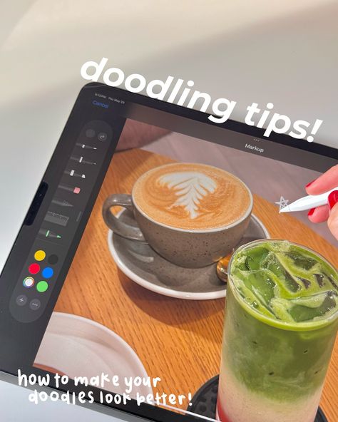 How to make your doodles look better 🎨📱 The best tip to make your doodles look better, regardless of the app you’re using, is to zoom in 🔎 Zoom in the area that you want to doodle and write slowly. Take your time, and don’t rush it 🐌 Unless you are doodling on Procreate, it can be tricky because the pens lack stabilization, but zooming in and going slow helps with this issue 🙌🏻 ~ Most of the time I doodle in the Photos app using the markup feature 🤍 Ipad Doodles On Photo, Study Doodles, Ipad Doodles, Procreate Doodles, Ipad Inspo, Ipad Pouch, Procreate Tips, Eyebrow Makeup Tutorial, Digital Journaling