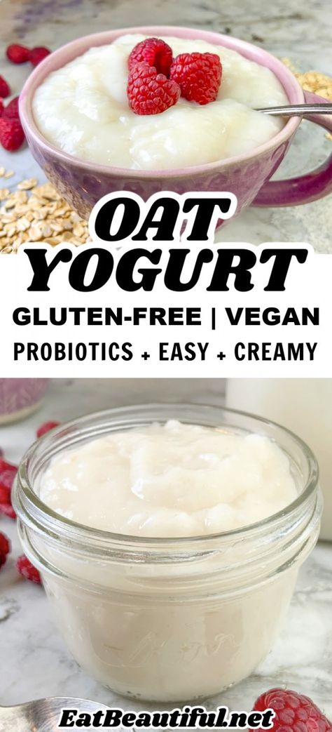 How to Make OAT MILK YOGURT (Instant Pot or any yogurt maker) - Eat Beautiful Oat Milk Yogurt, Yogurt Instant Pot, Dairy Free Yogurt Recipe, Oat Yogurt, Vegan Yogurt Recipe, Make Oat Milk, Deserturi Raw Vegan, Dairy Free Recipes Easy, Gluten Free Instant Pot