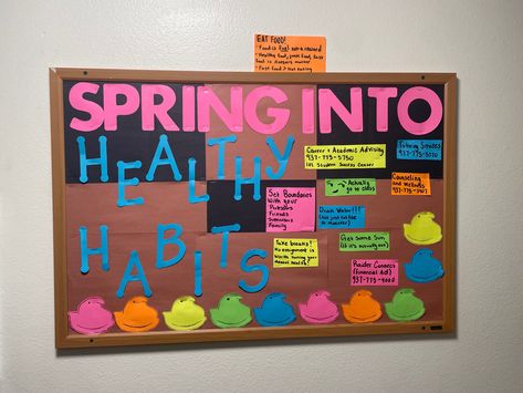 Spring Into Healthy Habits Bulletin, Ra Bulletins, Academic Advising, Ra Boards, Ra Bulletin Boards, Ra Ideas, Bulletin Boards, Bulletin Board, Healthy Habits