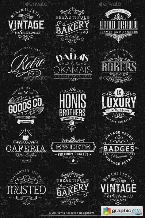 Artsy Vintage Retro Insignia and Logos Vol.01 Letras Cool, Logos Color, Old School Design, Logo Design Inspiration Vintage, Logos Photography, Vintage Badges, Vintage Bakery, Logos Retro, Retro Logo Design