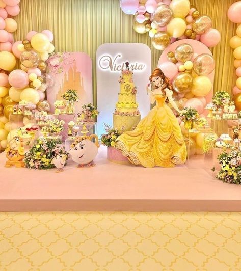 Princess Belle Party Decorations, Princess Belle Party, Princess Theme Cake, Belle Birthday Party, Care Bears Birthday Party, Beauty And Beast Birthday, Elsa Birthday Party, Belle Cake, Belle Birthday