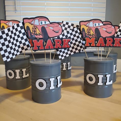 2 Fast 2 Curious Birthday Centerpiece, Car Theme Centerpieces, Cars Themed Centerpieces, Disney Car Centerpieces Ideas, Disney Cars Birthday Centerpieces, Cars Birthday Party Centerpieces, Cars Birthday Centerpieces, Fast One Centerpieces, Disney Cars Centerpieces