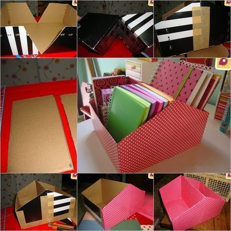 How do you make use of your shoe boxes, or whatever boxes? Did you try to redesign it? This is a great project you need to do, make an organizer in an easiest way. And different sizes can be made for different households, by covering it with new paper or … Work Desk Organization, Shoe Box Diy, Shoe Box Organizer, Easy Diy Makeup, Penyimpanan Makeup, Recycled Decor, Diy Rangement, Diy Makeup Storage, Cute Diy Projects