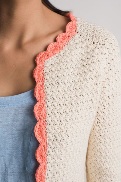 Magnolia Scalloped Cardigan - I Like Crochet Crochet Cardigan Trim, Crochet Cardigan Edge, Crochet Sweater Trim, Crochet Cardigan Border, Crochet Cardigan Collar, Crochet Edging For Cardigan, Crochet Sweater Edging, Scalloped Edge Crochet, Crochet Loom