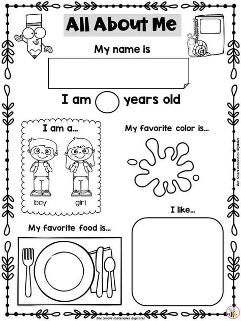 English Kindergarden Worksheet, Primary School English Activities, English Learners Activities Ideas, Introduce Yourself Ideas School, Head Start Activities, Kindergarden Activities English, English Crafts For Kids Teaching, About Me For Kids, Fun English Activities For Kids