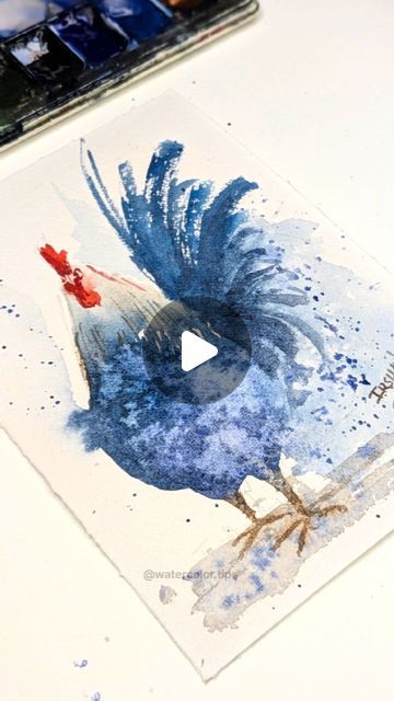 Watercolor Rooster Tutorial, Cool Colours Painting Ideas, Watercolor Tips For Beginners, Watercolor Lessons For Beginners, Watercolor Art Techniques, Watercolor Tutorials For Beginners, Watercolour Rooster, Watercolor Animals Tutorial, Ottawa Christmas