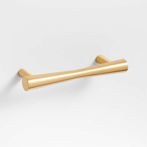 Tapered 4" Brushed Brass Cabinet Drawer Bar Pull + Reviews | Crate and Barrel Brushed Brass Bathroom, Brushed Brass Cabinet, Bathroom Towel Hook, Bathroom Cabinetry, Tall Candle Holders, Brass Cabinet Pulls, Brass Cabinet Knob, Brass Cabinet, Brass Bathroom