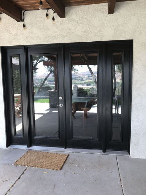 French Door With Sidelights, Black French Doors Exterior, Black French Doors Interior, French Doors With Sidelights, Outdoor French Doors, Black French Doors, Exterior Patio Doors, Patio Door Blinds, Patio Images