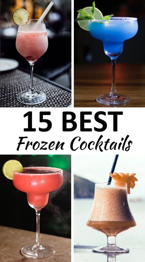 frozen cocktails pin Easy Frozen Mixed Drinks Alcohol, Frozen Blender Drinks Alcohol, Best Frozen Drinks Alcohol, Frozen Drink Machine Recipes Alcohol, Frozen Drink Machine Recipes, Frozen Adult Drinks, Best Frozen Cocktails, Frozen Vodka Cocktails, Easy Frozen Cocktail Recipes