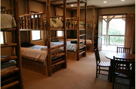 Summer Camp Cabin Bunk Rooms, Summer Camp Cabin Interior, Pjo Cabins Interior Design, Bunk Beds Aesthetic, Apollo Cabin Interior, Camp Bunk Beds, Bunk Bed Aesthetic, Summer Camp Cabin, Bunk Beds Cabin