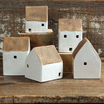 Ceramic Cottage, Minimal Garden, Cottage Village, Mantle Display, Holiday Houses, Small Wooden House, Wood Houses, Cottage Crafts, Pottery Houses