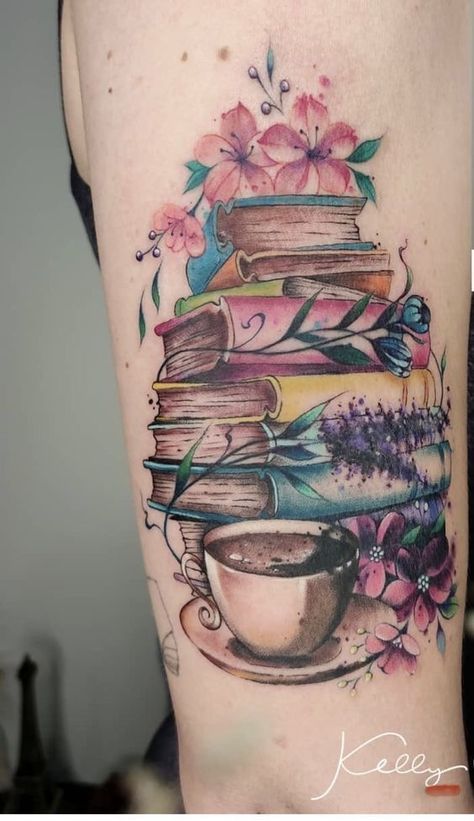 Book Lover Tattoo Ideas, Lover Tattoo Ideas, Book Lover Tattoo, Lover Tattoo, Bookish Tattoos, Literary Tattoos, Coffee Tattoos, Theme Tattoo, Tattoos For Lovers