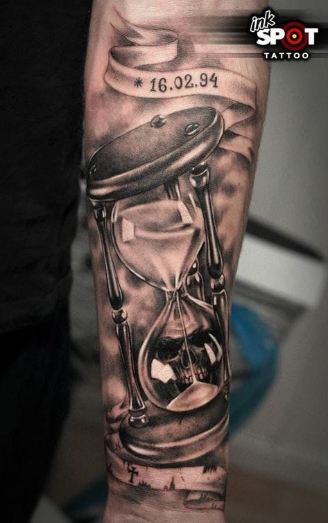 Time Waits For No One Tattoo Ideas, Arm Piece Tattoo For Men, Running Out Of Time Tattoos, Time Waits For No One Tattoo, Hourglass Pictures, Father Time Tattoo, In Time Tattoo, Awesome Tattoos For Men, Tattoo Hourglass